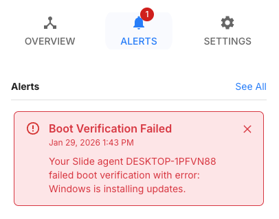 Slide alerts, backup failed