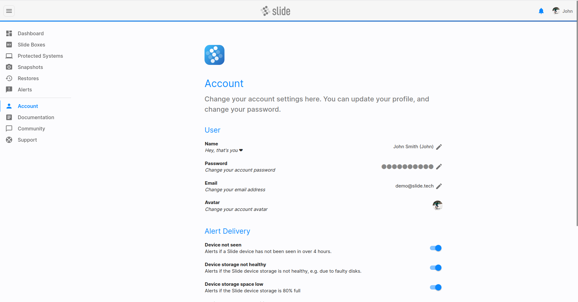 Slide account overview