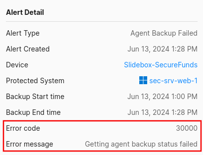 Slide alerts, backup failed