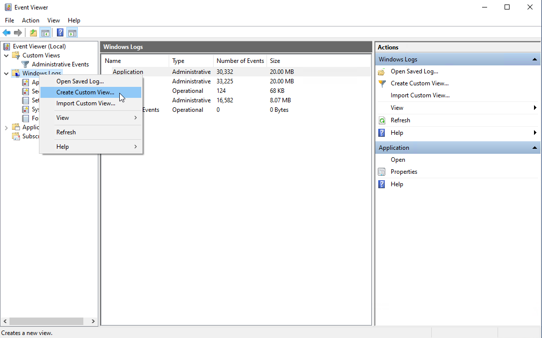 Slide backups, Exporting events from Windows Event Viewer, step 1