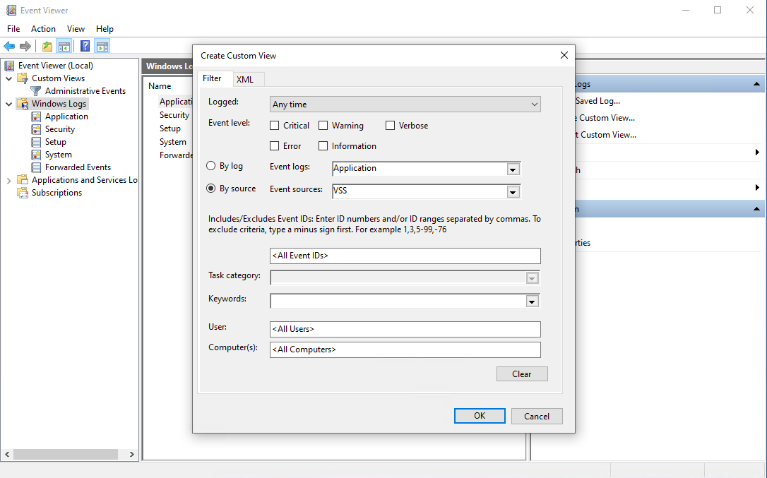 Slide backups, Exporting events from Windows Event Viewer, step 2