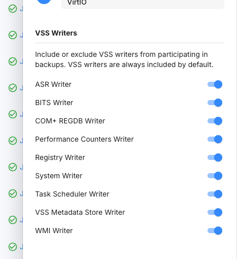 VSS Writer configuration