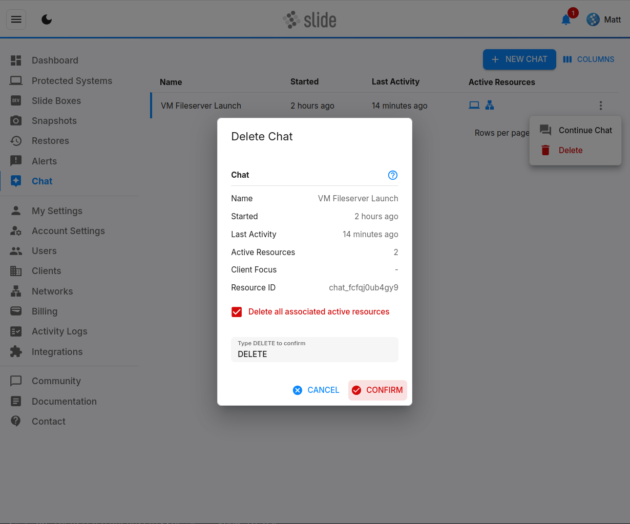 Slide Chat: Chat resource delete