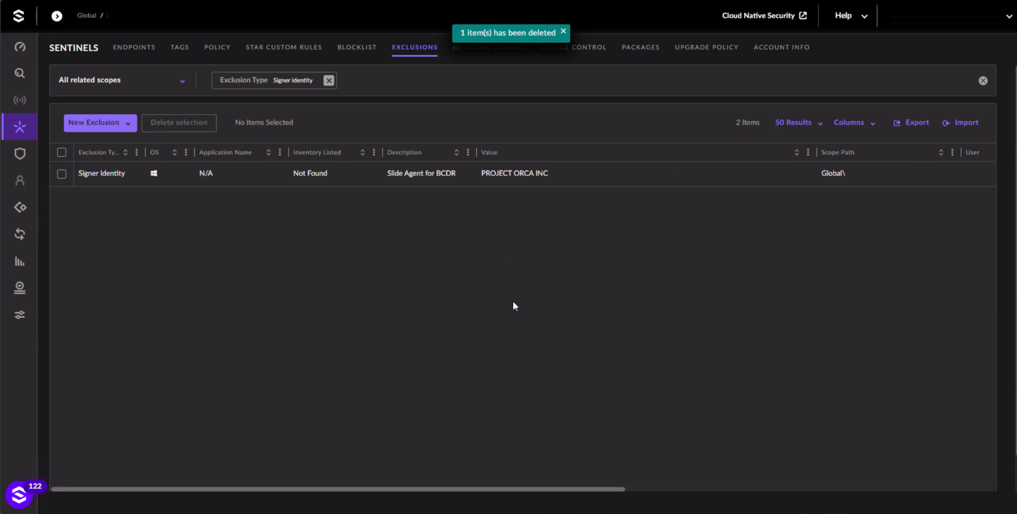 SentinelOne Exclusions by Certificate