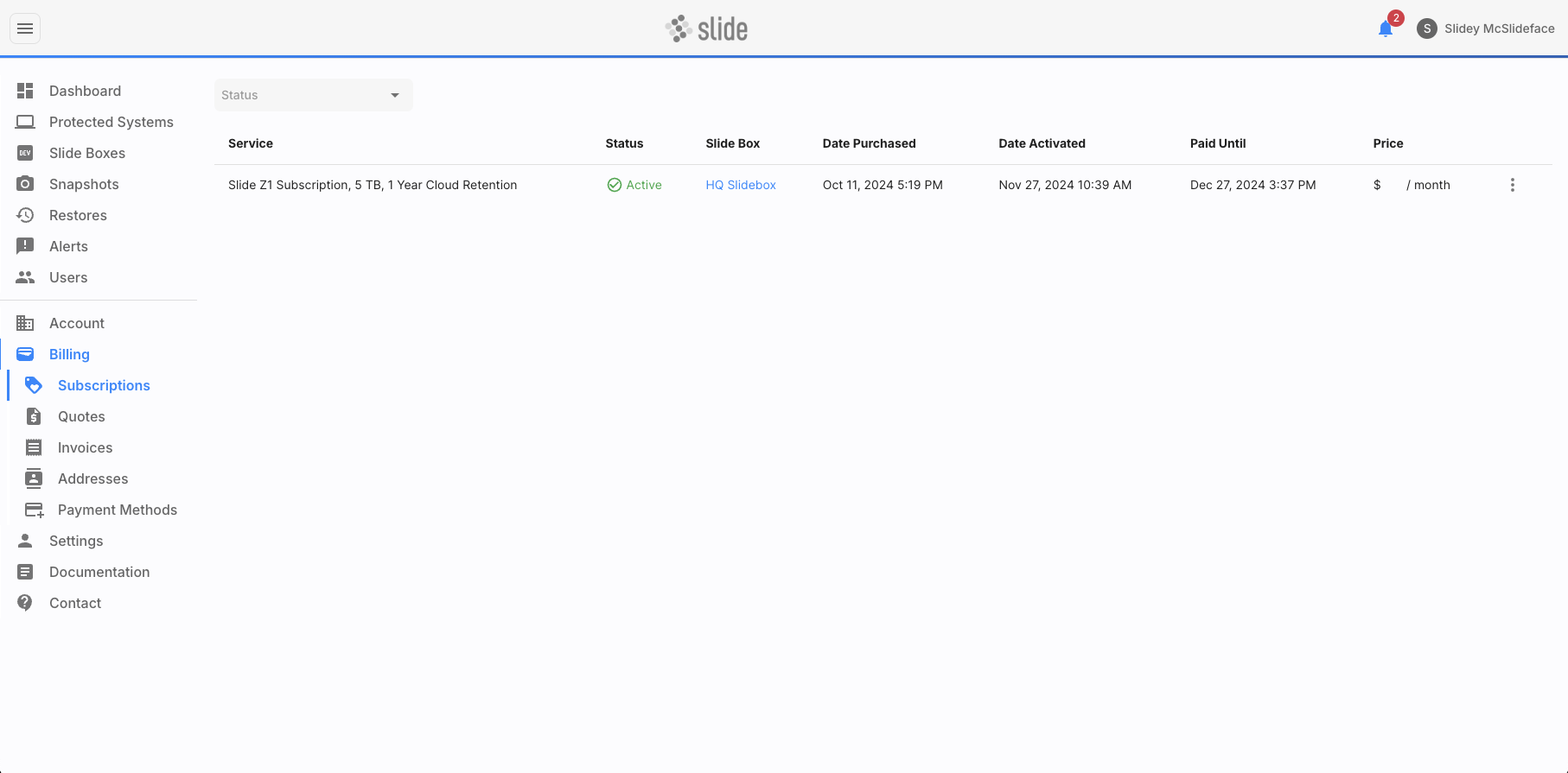 Slide Subscriptions
