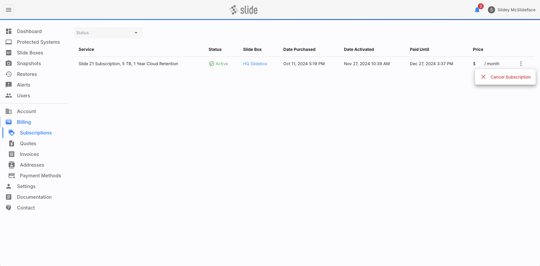 Slide Subscriptions
