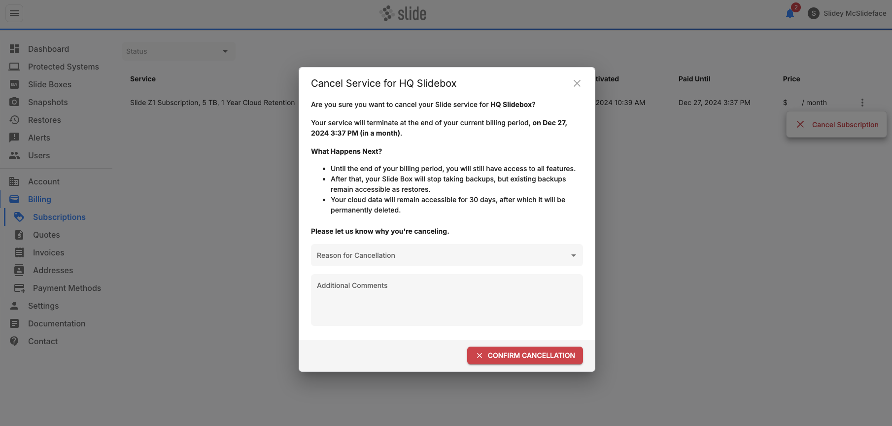 Slide Subscriptions