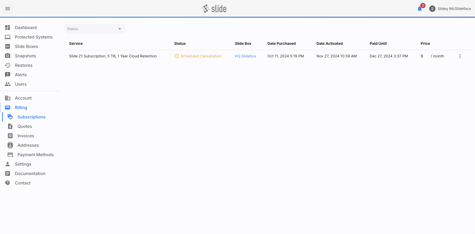 Slide Subscriptions