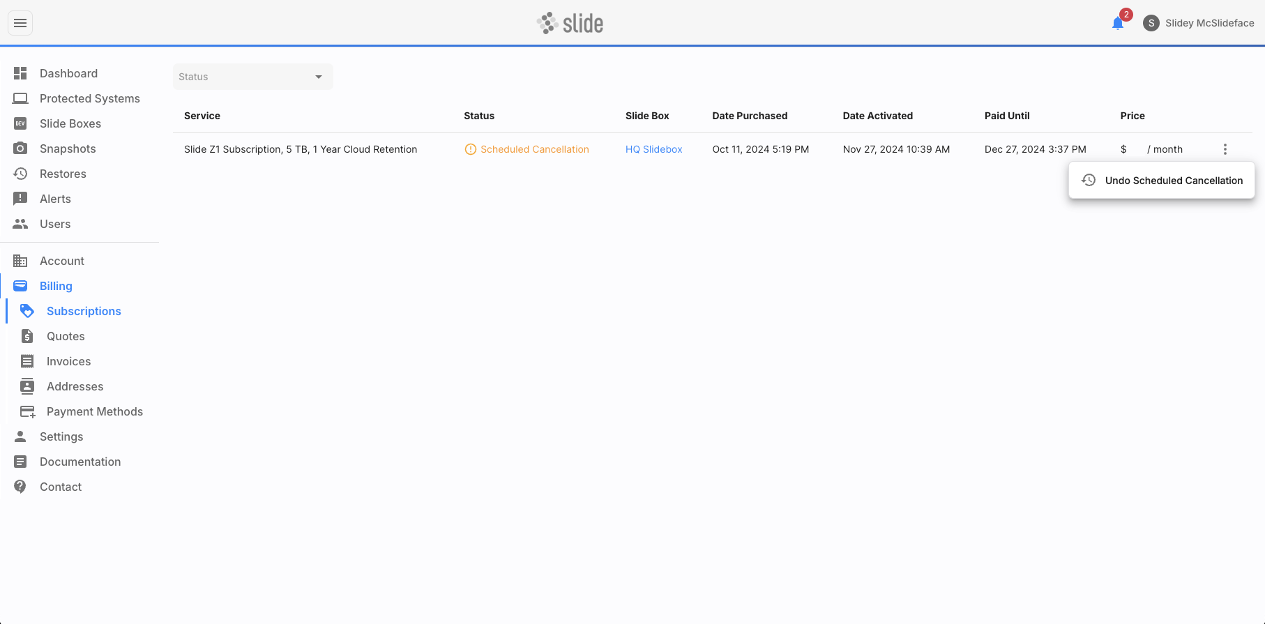 Slide Subscriptions