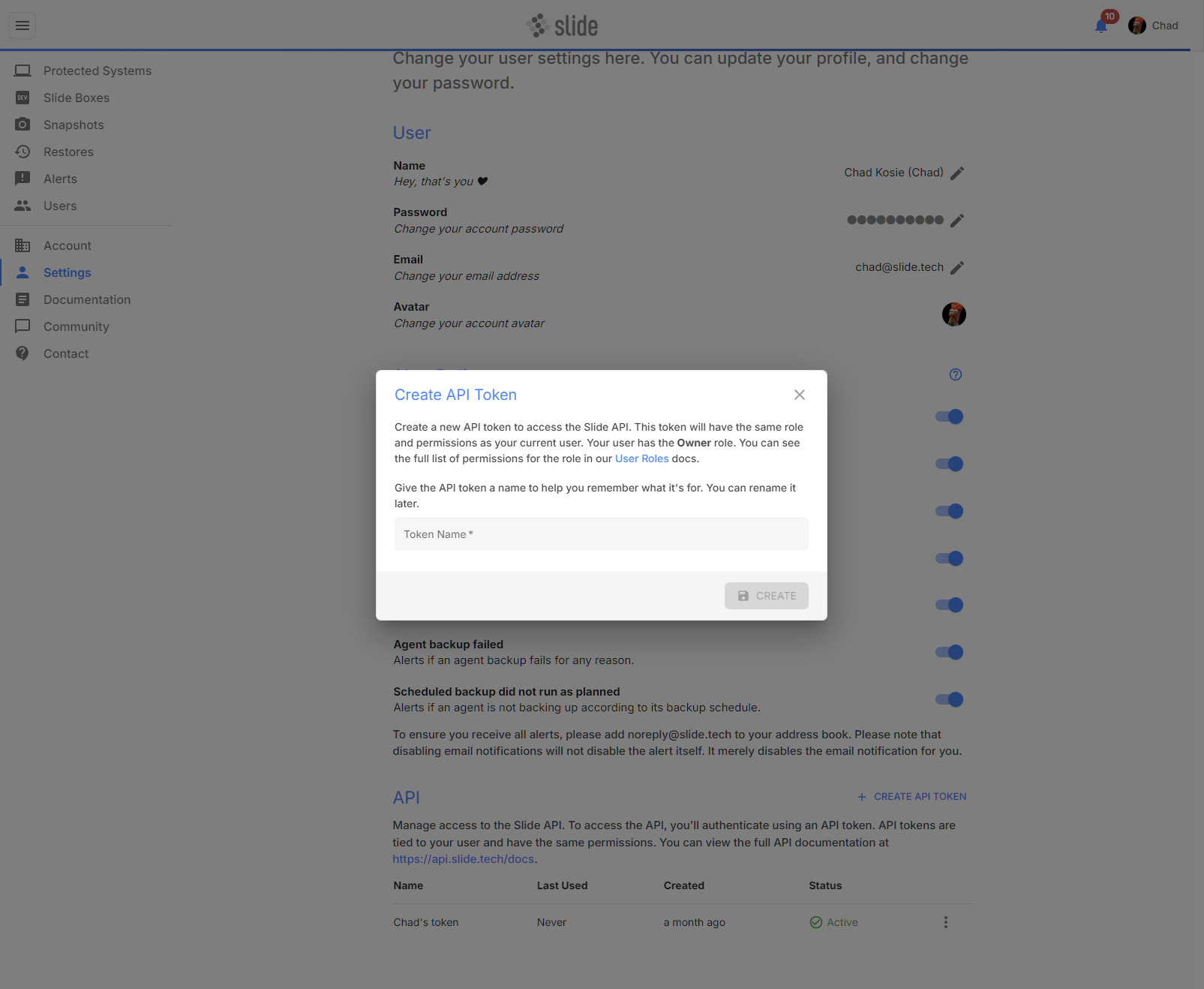 Create a new API token