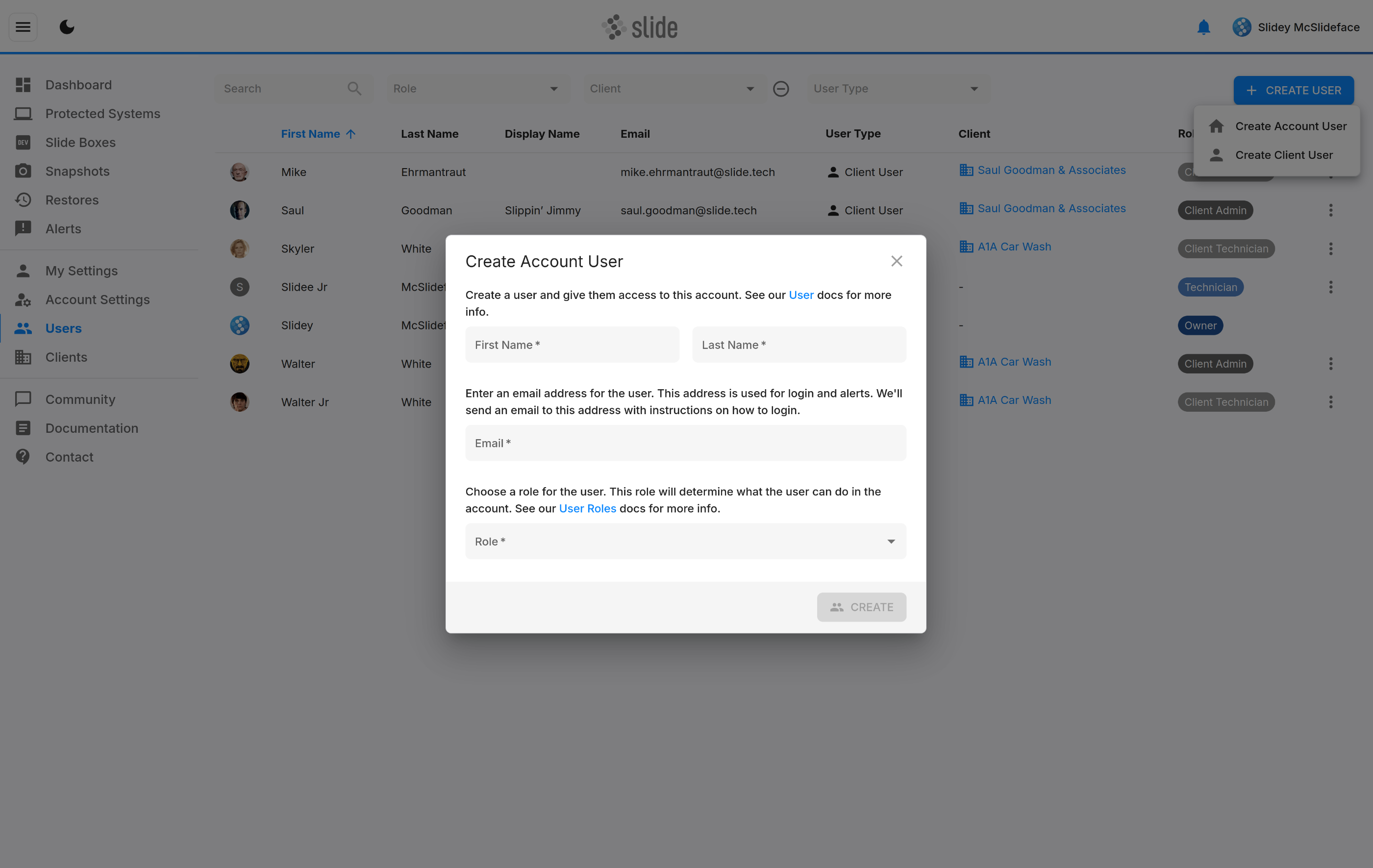 Create a new account user