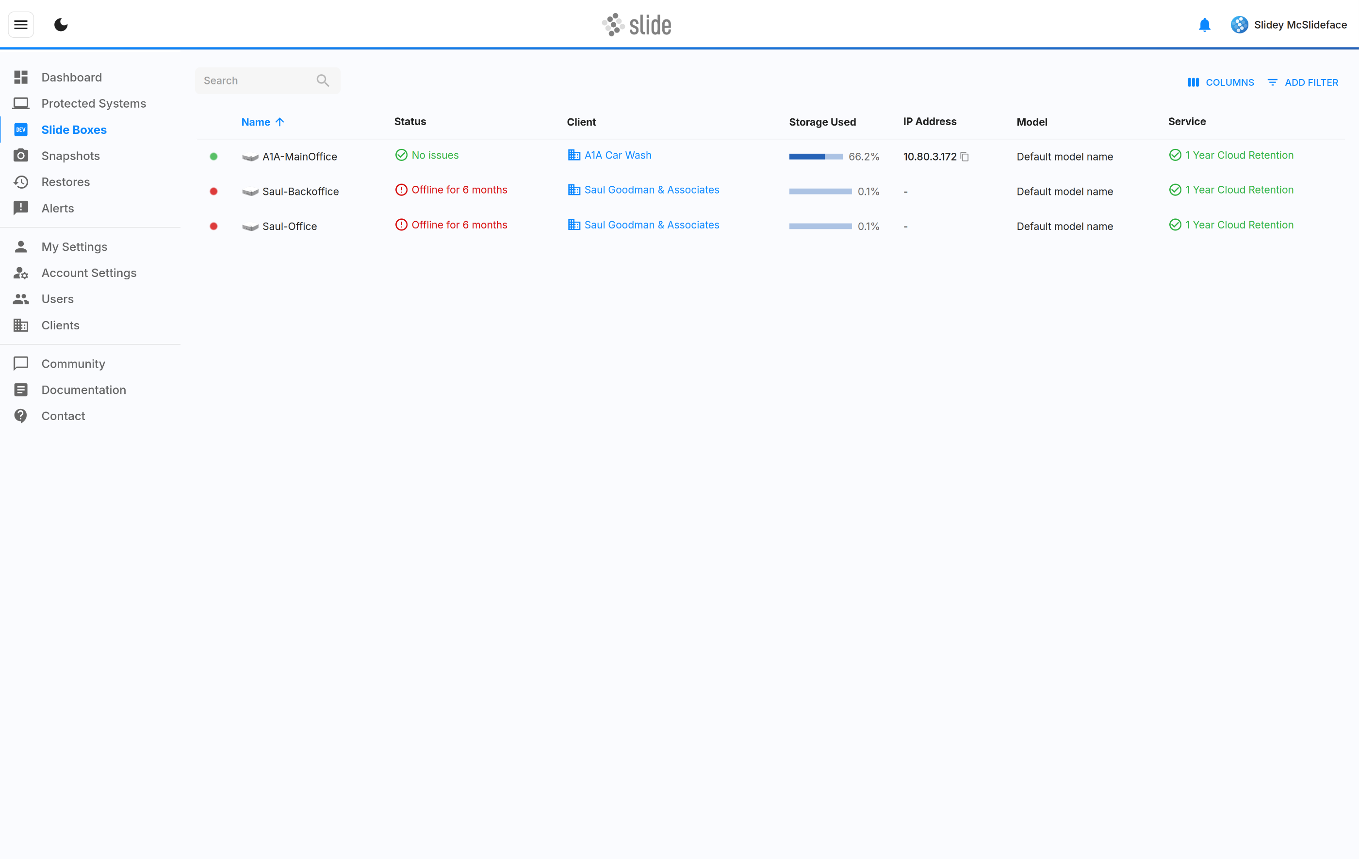 Slide Boxes, as account user
