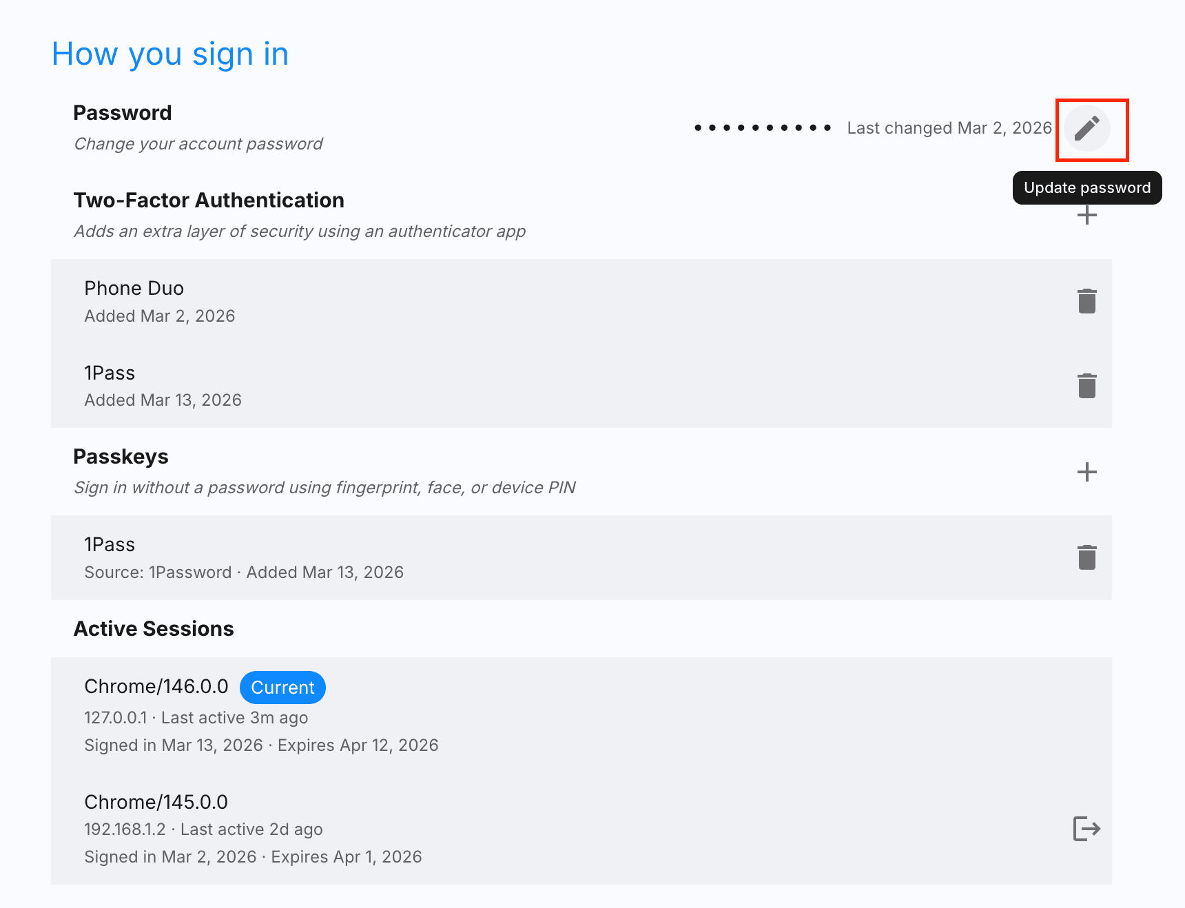 Update password
