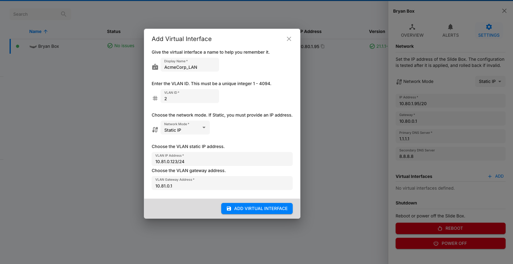 Add Virtual Interface dialog